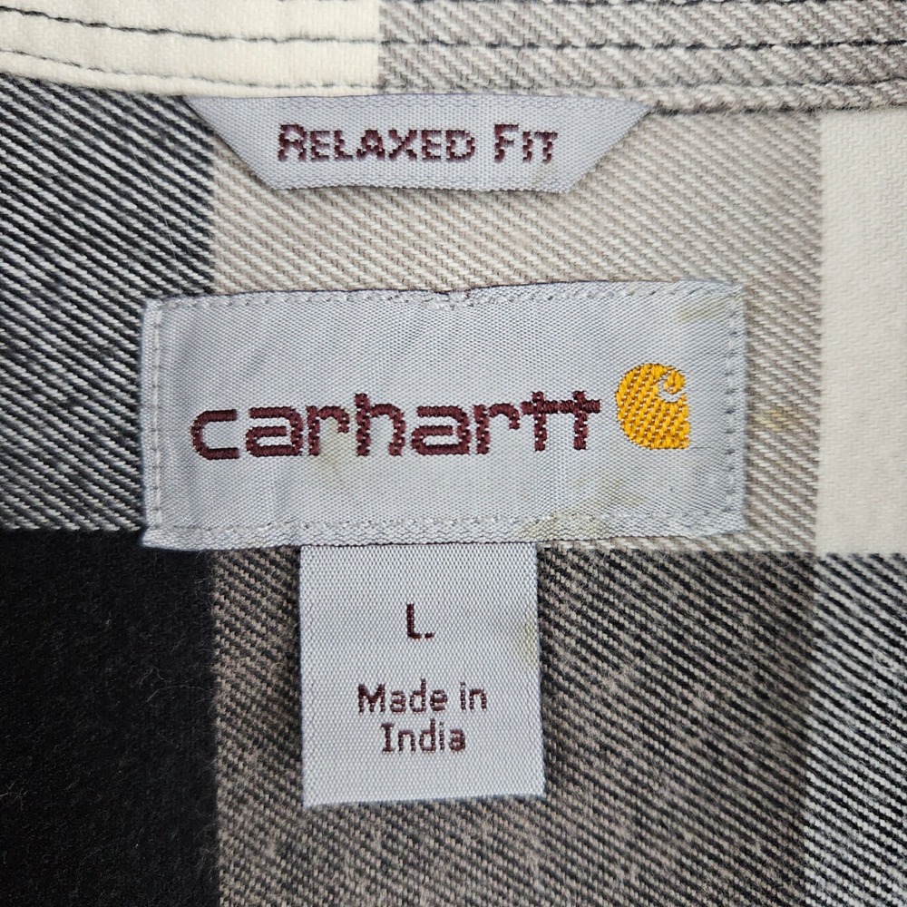 Carhartt Plaid Flannel Shirt Mens Large Gray Black Relaxed Fit Workwear Gorpcore - Picture 4 of 9